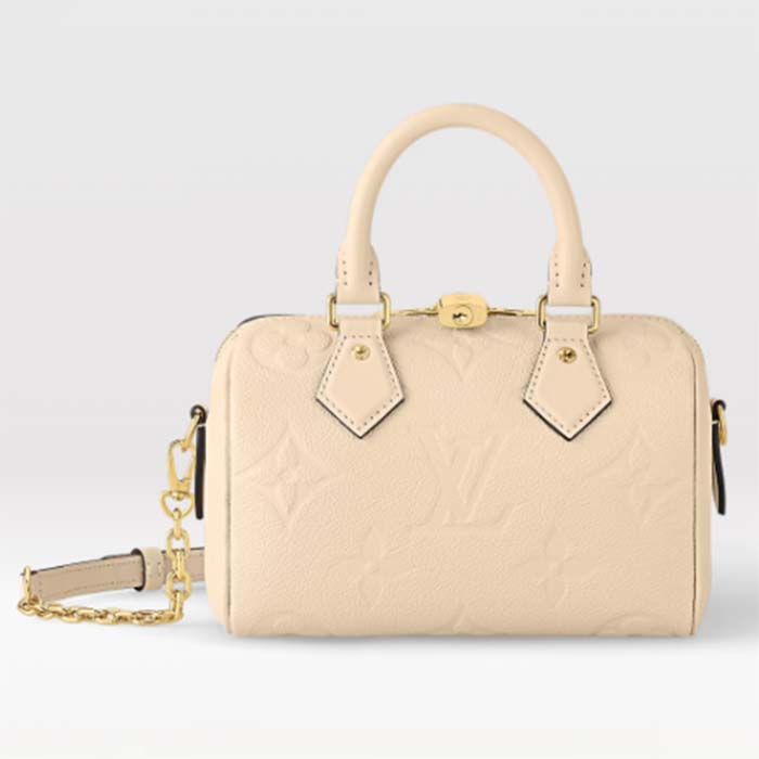 Louis Vuitton LV Women Speedy Bandoulière 20 Crème Beige Embossed Grained Cowhide Leather