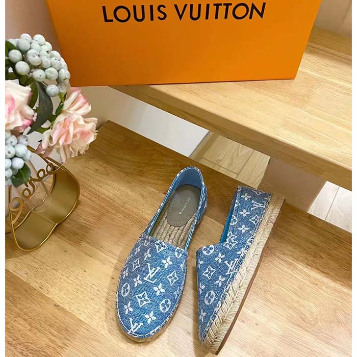 Louis Vuitton LV Women Starboard Flat Espadrille Blue Monogram Denim Rope Rubber (8)