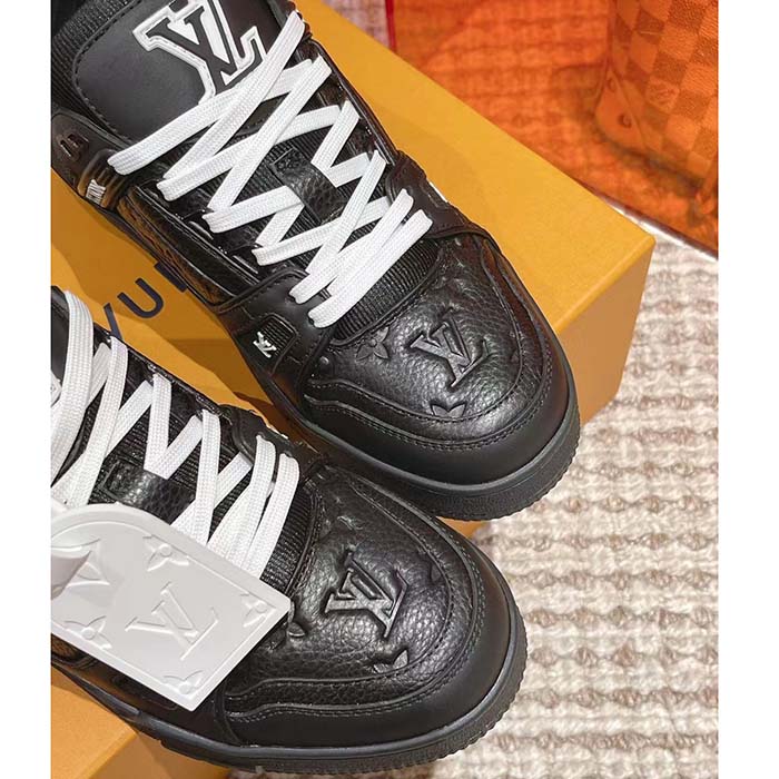 Louis Vuitton Unisex LV Trainer Sneaker Black Monogram-Embossed Grained Calf Leather (1)
