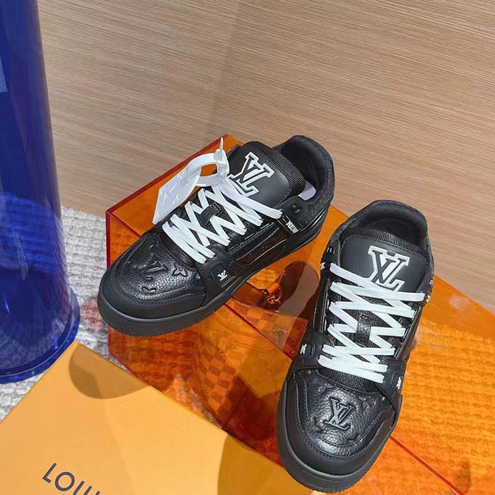 Louis Vuitton Unisex LV Trainer Sneaker Black Monogram-Embossed Grained Calf Leather (11)