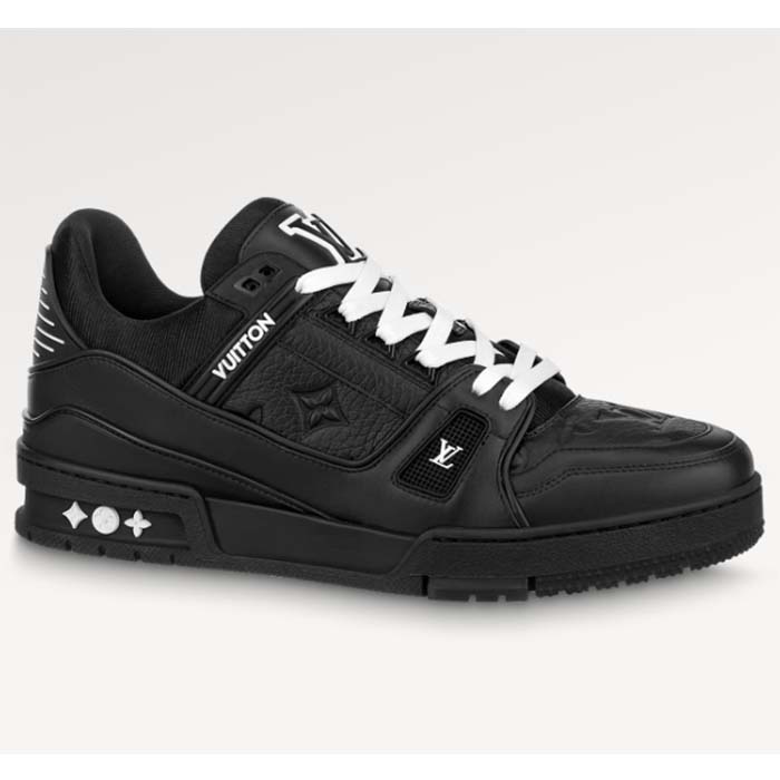 Louis Vuitton Unisex LV Trainer Sneaker Black Monogram-Embossed Grained Calf Leather