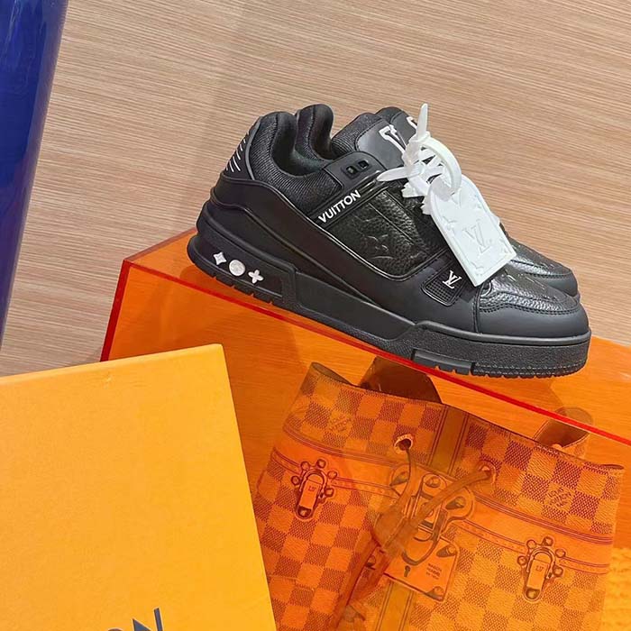 Louis Vuitton Unisex LV Trainer Sneaker Black Monogram-Embossed Grained Calf Leather (5)