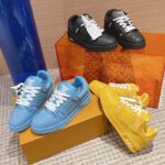 Louis Vuitton Unisex LV Trainer Sneaker Blue Monogram-Embossed Grained Calf Leather - Image 14