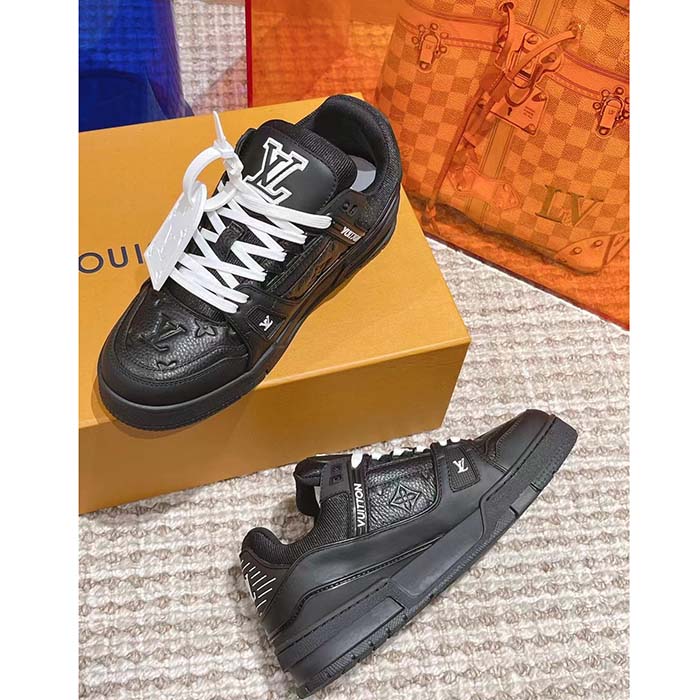 Louis Vuitton Unisex LV Trainer Sneaker Black Monogram-Embossed Grained Calf Leather (9)