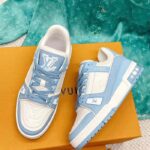 Louis Vuitton Unisex LV Trainer Sneaker Blue Mix of Materials Rubber Monogram Flowers - immagine 5