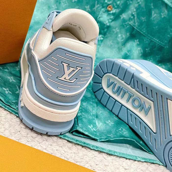 Louis Vuitton Unisex LV Trainer Sneaker Blue Mix of Materials Rubber Monogram Flowers (12)