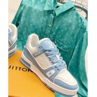 Louis Vuitton Unisex LV Trainer Sneaker Blue Mix of Materials Rubber Monogram Flowers (6)