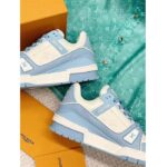 Louis Vuitton Unisex LV Trainer Sneaker Blue Mix of Materials Rubber Monogram Flowers - immagine 7