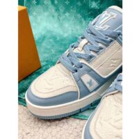 Louis Vuitton Unisex LV Trainer Sneaker Blue Mix of Materials Rubber Monogram Flowers (6)