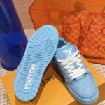Louis Vuitton Unisex LV Trainer Sneaker Blue Monogram-Embossed Grained Calf Leather - Image 7