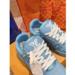 Louis Vuitton Unisex LV Trainer Sneaker Blue Monogram-Embossed Grained Calf Leather - Image 9