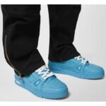Louis Vuitton Unisex LV Trainer Sneaker Blue Monogram-Embossed Grained Calf Leather - Image 12