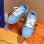 Louis Vuitton Unisex LV Trainer Sneaker Blue Monogram-Embossed Grained Calf Leather - Image 4