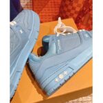 Louis Vuitton Unisex LV Trainer Sneaker Blue Monogram-Embossed Grained Calf Leather - Image 8