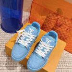 Louis Vuitton Unisex LV Trainer Sneaker Blue Monogram-Embossed Grained Calf Leather - Image 5
