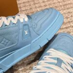 Louis Vuitton Unisex LV Trainer Sneaker Blue Monogram-Embossed Grained Calf Leather - Image 10