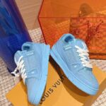 Louis Vuitton Unisex LV Trainer Sneaker Blue Monogram-Embossed Grained Calf Leather - Image 3