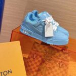 Louis Vuitton Unisex LV Trainer Sneaker Blue Monogram-Embossed Grained Calf Leather - Image 2