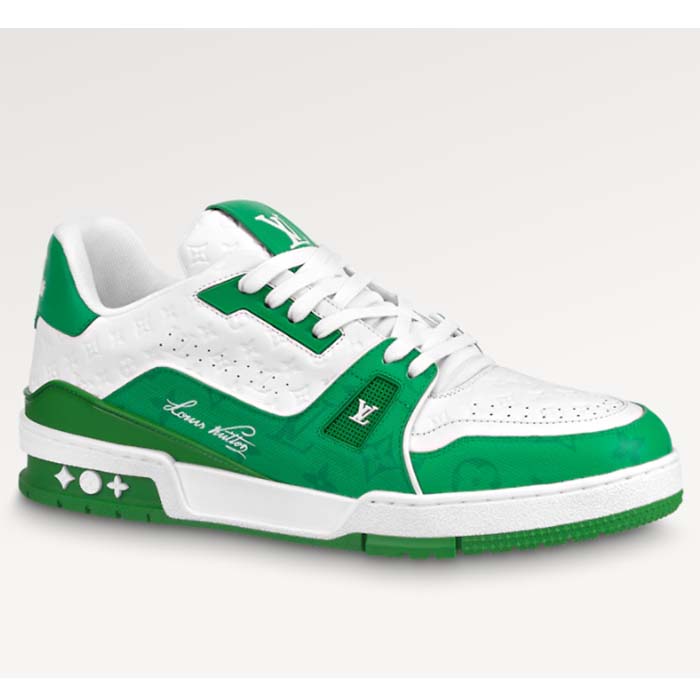 Louis Vuitton Unisex LV Trainer Sneaker Green Mini Monogram-Embossed Calf Monogram Leather