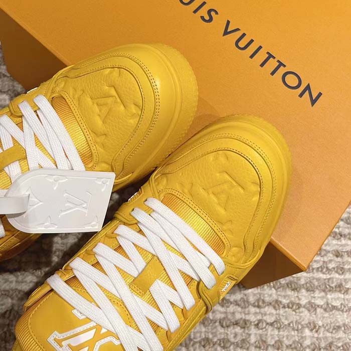 Louis Vuitton Unisex LV Trainer Sneaker Yellow Monogram-Embossed Grained Calf Leather (1)