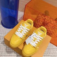 Louis Vuitton Unisex LV Trainer Sneaker Yellow Monogram-Embossed Grained Calf Leather (3)