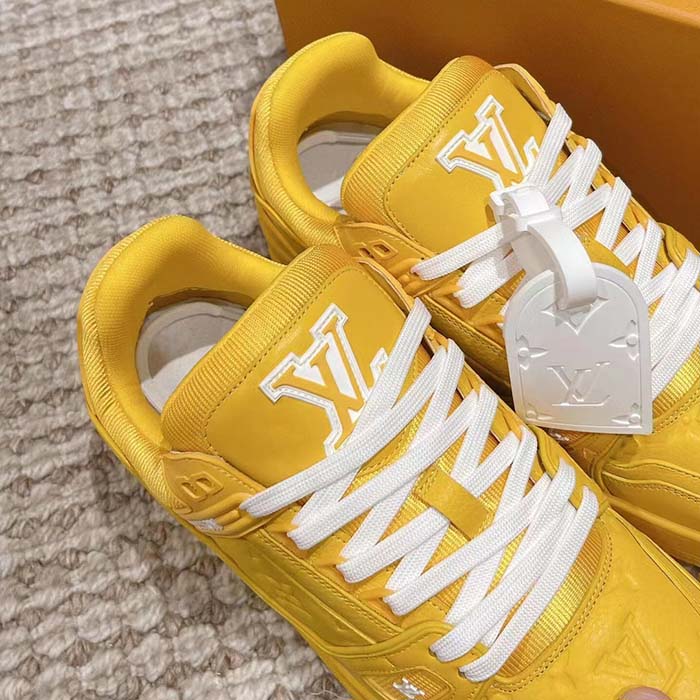 Louis Vuitton Unisex LV Trainer Sneaker Yellow Monogram-Embossed Grained Calf Leather (4)