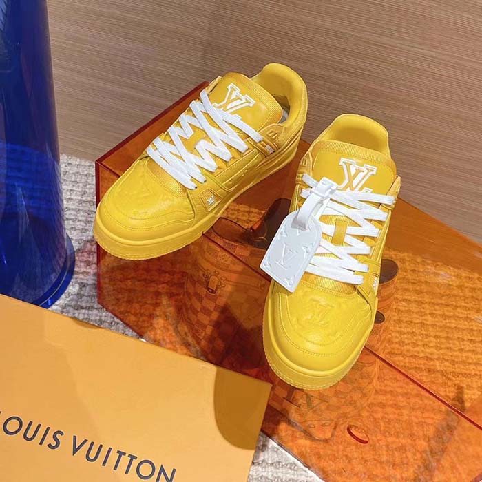 Louis Vuitton Unisex LV Trainer Sneaker Yellow Monogram-Embossed Grained Calf Leather (5)