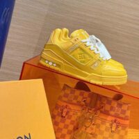 Louis Vuitton Unisex LV Trainer Sneaker Yellow Monogram-Embossed Grained Calf Leather (3)