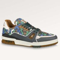 Louis Vuitton Unisex LV x YK LV Trainer Sneaker Khaki Green Camouflage-Printed Canvas Grained Calf (2)