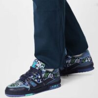 Louis Vuitton Unisex LV x YK LV Trainer Sneaker Navy Blue Camouflage-Printed Canvas Grained Calf (9)