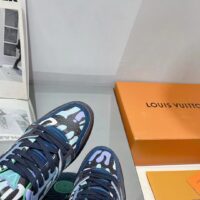 Louis Vuitton Unisex LV x YK LV Trainer Sneaker Navy Blue Camouflage-Printed Canvas Grained Calf (9)