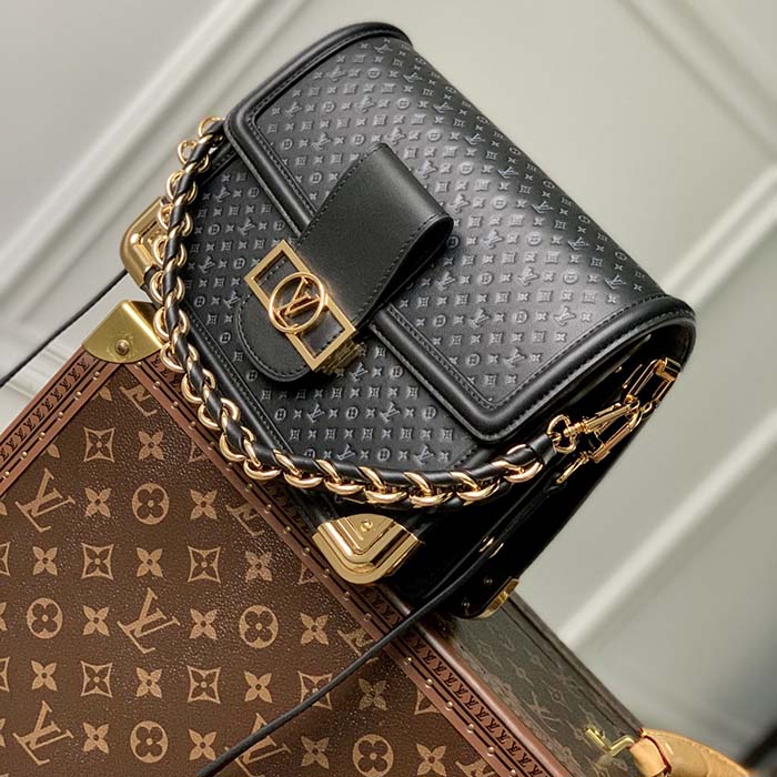 Louis Vuitton Women Dauphine MM Handbag Black Calfskin Leather (10)