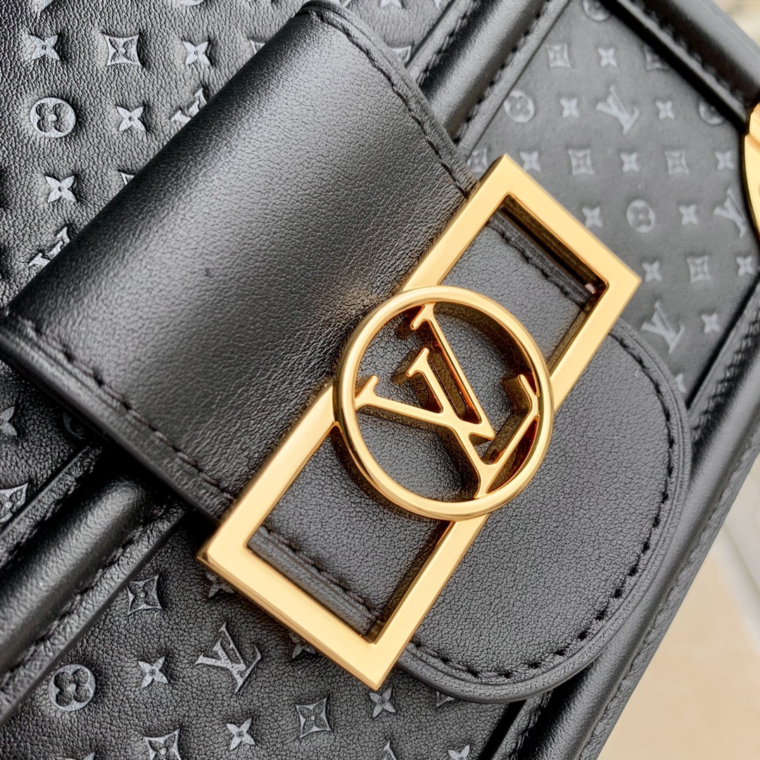 Louis Vuitton Women Dauphine MM Handbag Black Calfskin Leather (7)