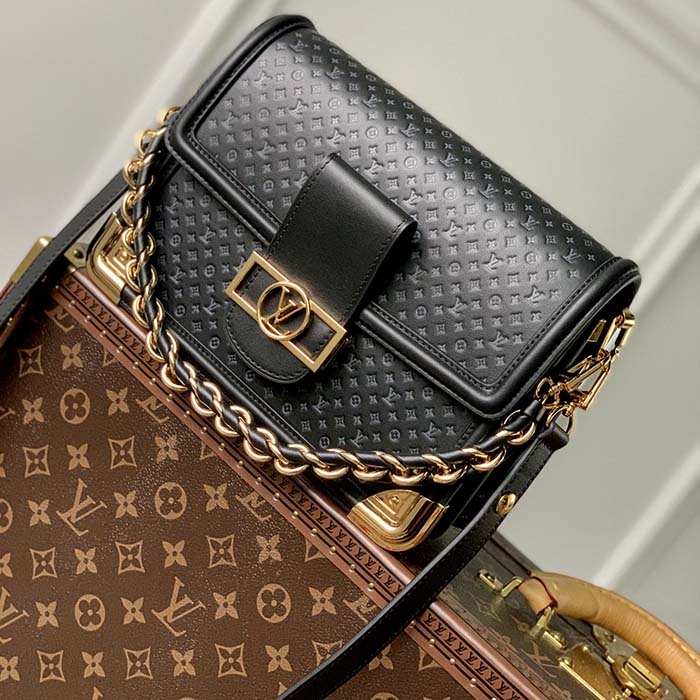 Louis Vuitton Women Dauphine MM Handbag Black Calfskin Leather (8)