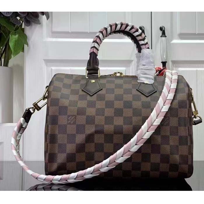 Louis Vuitton Women LV Braided Speedy 25 Handbag Damier Ebene Coated Canvas (2)