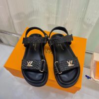 Louis Vuitton Women LV Sunset Flat Comfort Sandal Black Raffia Micro Outsole (6)