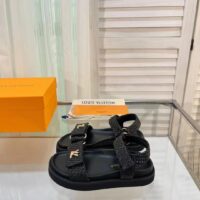 Louis Vuitton Women LV Sunset Flat Comfort Sandal Black Raffia Micro Outsole (6)