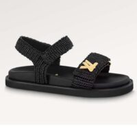 Louis Vuitton Women LV Sunset Flat Comfort Sandal Black Raffia Micro Outsole (6)