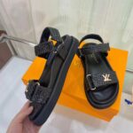 Louis Vuitton Women LV Sunset Flat Comfort Sandal Black Raffia Micro Outsole - immagine 8