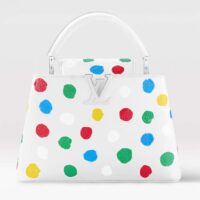 Louis Vuitton Women LV x YK Capucines BB White Taurillon Bull Calf Leather 3D Painted Dots (5)