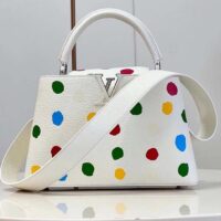 Louis Vuitton Women LV x YK Capucines BB White Taurillon Bull Calf Leather 3D Painted Dots (5)