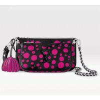 Louis Vuitton Women LV x YK Multi Pochette Accessoires Black Fuchsia Embossed Grained Monogram Empreinte Cowhide (9)