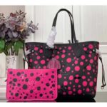Louis Vuitton Women LV x YK Neverfull MM Black Fuchsia Embossed Grained Monogram Empreinte Cowhide - Imagen 2
