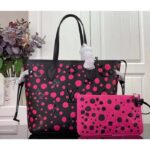 Louis Vuitton Women LV x YK Neverfull MM Black Fuchsia Embossed Grained Monogram Empreinte Cowhide - Imagen 3