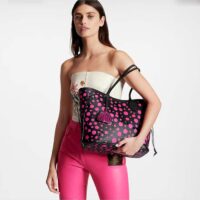 Louis Vuitton Women LV x YK Neverfull MM Black Fuchsia Embossed Grained Monogram Empreinte Cowhide (8)