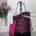 Louis Vuitton Women LV x YK Neverfull MM Black Fuchsia Embossed Grained Monogram Empreinte Cowhide - Imagen 4