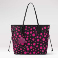 Louis Vuitton Women LV x YK Neverfull MM Black Fuchsia Embossed Grained Monogram Empreinte Cowhide (8)