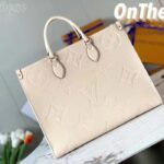 Louis Vuitton Women Onthego MM Tote Bag Crème Beige Embossed Grained Cowhide Leather - Image 3