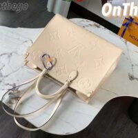 Louis Vuitton Women Onthego MM Tote Bag Crème Beige Embossed Grained Cowhide Leather (6)