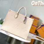 Louis Vuitton Women Onthego MM Tote Bag Crème Beige Embossed Grained Cowhide Leather - Image 2